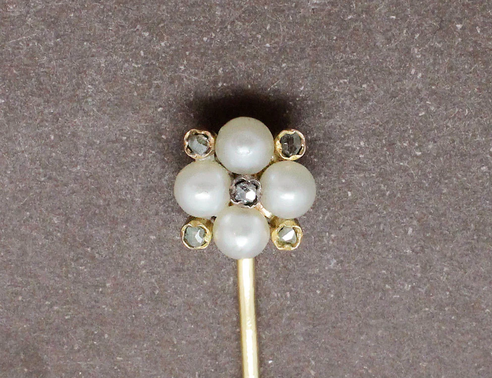 Pique à Cravate Or Perles et Diamants