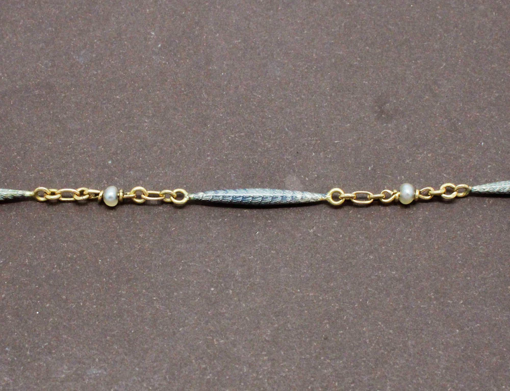 Sautoir Ancien XIXe Or Email et Perles - Image 2