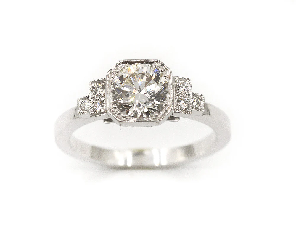 Bague Création Benoit Joaillier "Solitaire Diamant Escaliers Art Déco" Diamant 1,01 ct G-IF - Image 2