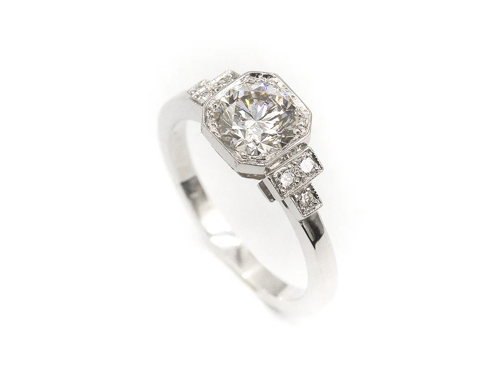 Bague Création Benoit Joaillier "Solitaire Diamant Escaliers Art Déco" Diamant 1,01 ct G-IF - Image 3