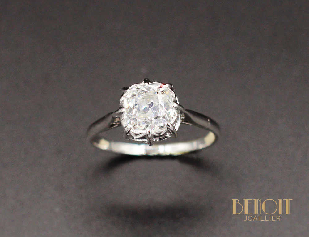 Solitaire Diamant Ancien Platine - Image 2