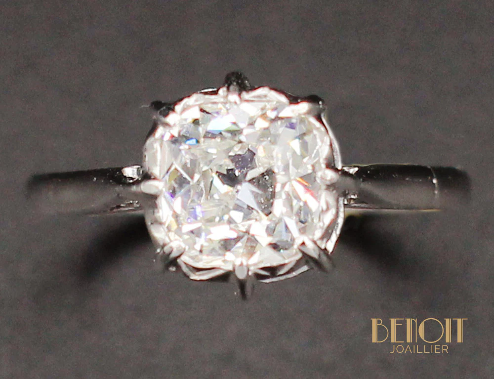 Solitaire Diamant Ancien Platine - Image 3